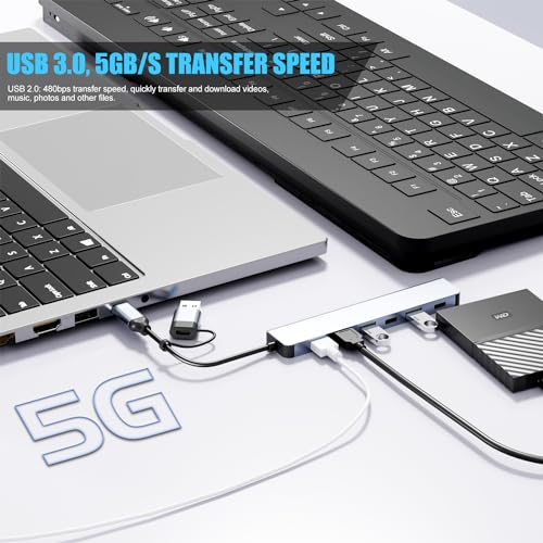 BERLAT 7-in-1 USB C Hub Aluminum USB 3.0 for MacBook PC iPad