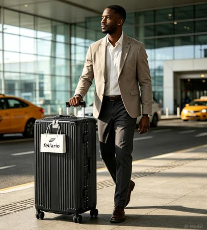 feilario Super Large Aluminum Frame Checked Luggage, Removable Wheels - color: A2-Jet Black, size: 30in