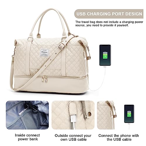 Large Travel Duffle Bag Carry on Weekend Bag with Shoes Compartment Gym Bags for Travel Women Men Waterproof Business Work Overnight Trips Sport Hospital Airplane Travel Essentials Beige - color: A19-Beige
