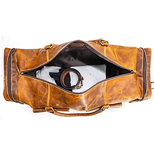KomalC 28 Inch Leather Travel Duffle Bag, Gym Sports Cabin Holdall - color: Distressed Tan, size: 28 Inches