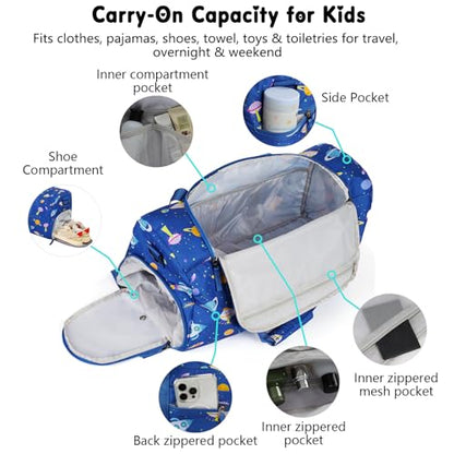 Boys Duffle Bag for Travel, Kids Duffle Bag Large Weekender Overnight Bags with Kids Toiletry Bag Set Shoe Compartment Carry on, Space Blue - color: Space Blue
