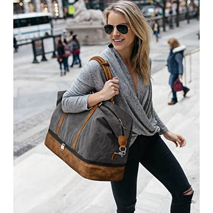 S-ZONE Weekender Bags for Women and Men Travel Duffel Bags with Shoe Compartment Overnight Carry on Duffle Tote Bag - color: A-Grey