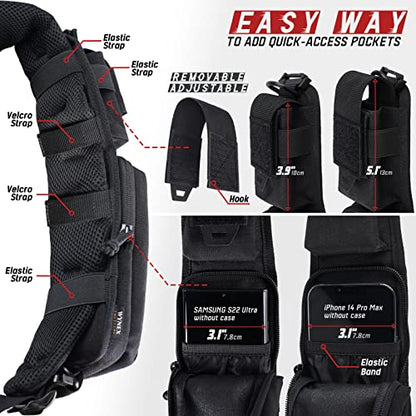 WYNEX Molle Accessories Pouch of Double Zipper Pocket Version, Backpack Strap Pouch Shoulder Strap Molle Attachment Tactical Accessories Bag Shoulder Starps Zipper Pocket Additional Phone Holder - color: Black-2Pcs