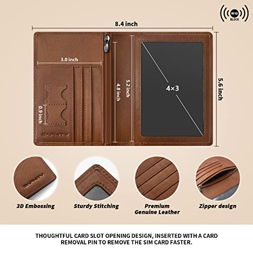 BAPHITY Unisex Leather RFID Blocking Vacation Passport Organizer, Red Brown - color: red-brown, style: Rfid Protected