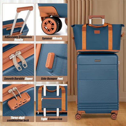 Cobens Luggage Sets 5 Piece with Spinner Wheels, 20/24/28inch - color: Navy