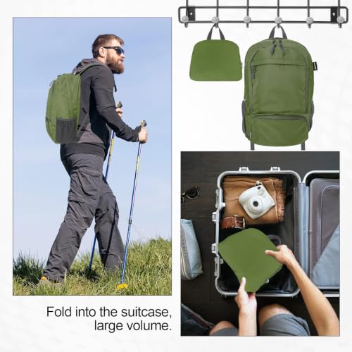 HOLYLUCK 20L lightweight packable Hiking Daypack Foldable Backpack for Men Women Small Travel Outdoor Foldable Shoulder Bag - color: Army Green