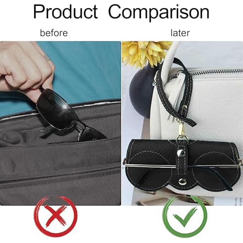 Soft Leather Sunglasses Bag, Soft Leather Sunglasses Bag with Wrist Strap, Portable Glasses Case Holder Sunglasses Pouch - color: Coffee