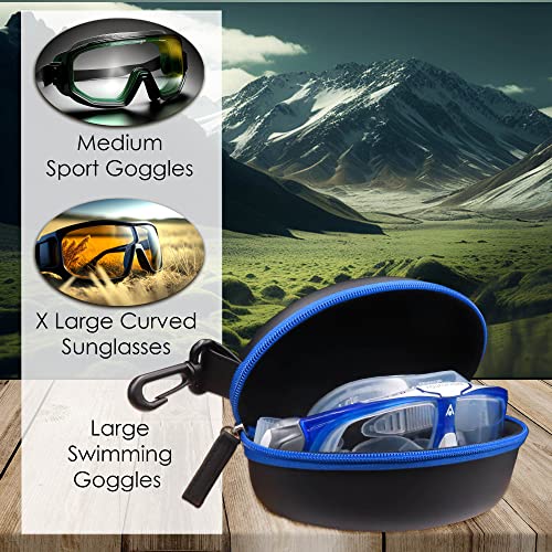 MyEyeglassCase Sports Sunglasses Case and Slim wallet Semi hard large glasses case w/belt clip soft pouch & cloth - color: B701 XL Black/Blue