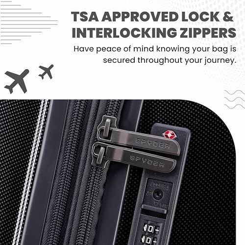 Spyder Rails Expandable Hardside Upright Suitcase with 360° Spinner Wheels, TSA Approved Lock (Black, Medium Checked) - color: Black, size: Medium Checked