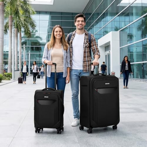2-Piece Set(22/32in) Upright Spinner Softshell Luggage Sets - color: Black, size: 2-Piece Set (22 inch/32 inch)
