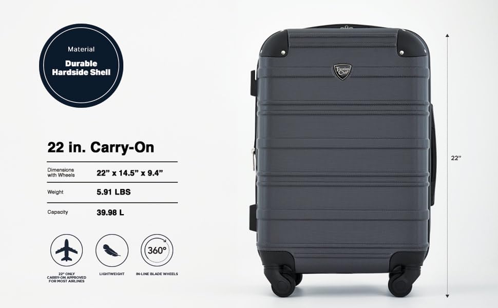 Travelers Club Phoenix Luggage, Blackened Pearl, 22-Inch Carry-On - color: Blackened Pearl, size: 1-Piece (22" Carry-On)