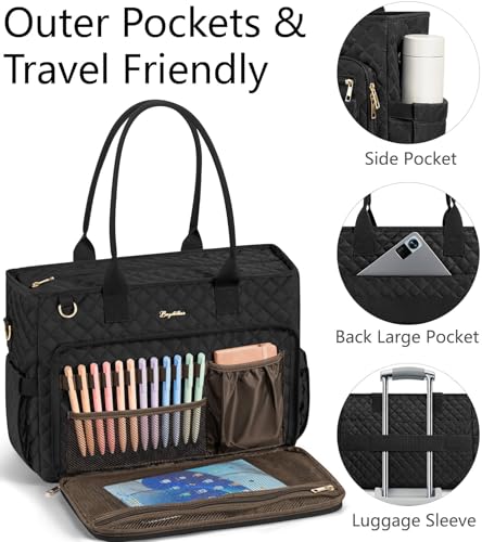 Bagstellar Teacher Tote Bag for Women, 15.6" Laptop Work Tote Computer Bag - color: Black