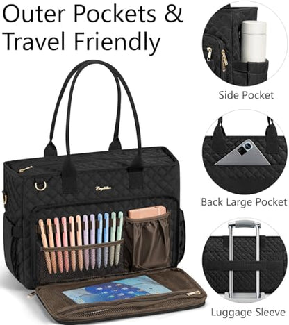 Bagstellar Teacher Tote Bag for Women, 15.6" Laptop Work Tote Computer Bag - color: Black