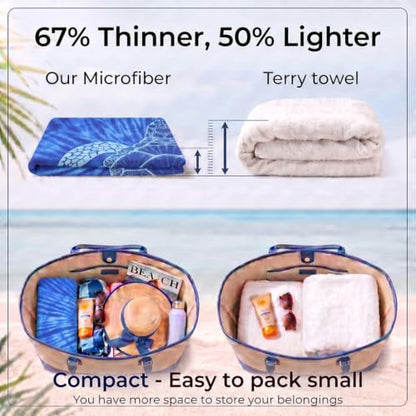 Yongoes 2 Pack Microfiber Beach Towels Oversized 71x32 Turtle Mandala - color: 2 Pack Turtle Mandala