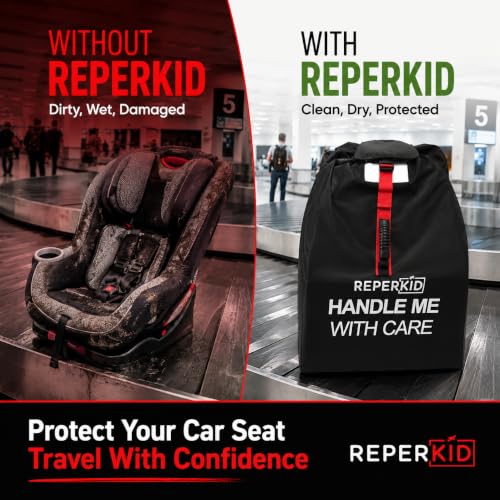 Car Seat Travel Bag for Airplane, Backpack Straps, Fits Most Car Seats - color: Black with Red