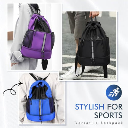 PinCute Drawstring Backpack for Men Women, Mesh Gym Bag for Beach - color: Blue