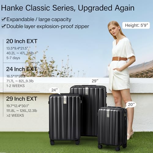 Hanke 20 Inch Expandable Carry on Luggage 22x14x9 Airline Approved - color: Jet Black, size: 20 Inch EXT
