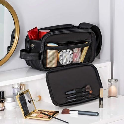 Elviros Toiletry Bag for Men PU Leather Shaving Dopp Kit (Medium, Black) - color: Black, size: Medium (Pack of 1)