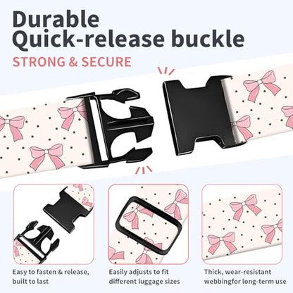 Luggage Strap for Suitcases Adjustable Travel Belt with Quick Release Buckle, Cute Travel Accessories for Suitcase Strap Cute Bow - color: Cute Bow