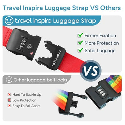 Travel Inspira Heavy Duty Luggage Straps with TSA Lock - color: Cross Red-New