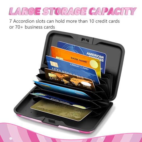 Credit Card Holder, Mini RFID Small Aluminum Card Wallet Business Card Case - color: Pink Hearts