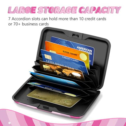 Credit Card Holder, Mini RFID Small Aluminum Card Wallet Business Card Case - color: Pink Hearts