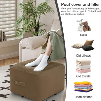 MeMoreCool Square Pouf Ottoman Foot Rest 20x20x15 Inches, Light Coffee - color: Striped Light Coffee