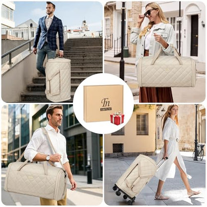Rolling Garment Bag for Travel, 50L Duffle Bag with Shoe Compartment, 4pcs - color: Khaki