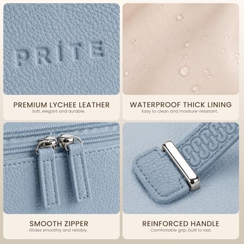 Prite 2 Pcs Makeup Bag Set Travel Cosmetic Case with Clear Toiletry Bag - color: Blue