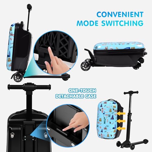 4-in-1 Detachable Scooter Luggage for Kids, Foldable Ride-On Suitcase - color: Blue
