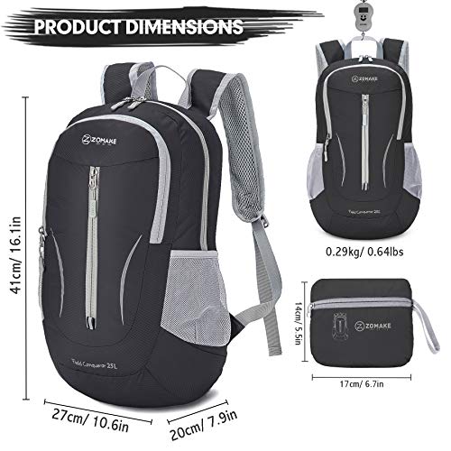 ZOMAKE Lightweight Packable Backpack 25L, Foldable Hiking Daypack - color: Black a