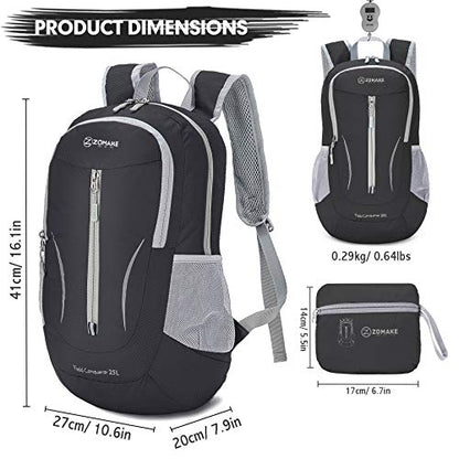 ZOMAKE Lightweight Packable Backpack 25L, Foldable Hiking Daypack - color: Black a