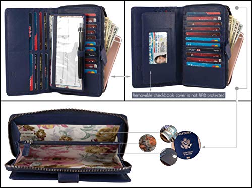 Big Fat RFID Blocking Leather Organizer Checkbook Wallets For Women - Clutch - color: Blueberry