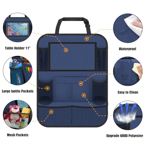 Backseat Car Organizer w/ 10 Storage Pockets, 11" Tablet Holder, 2 PCS Blue - color: Blue
