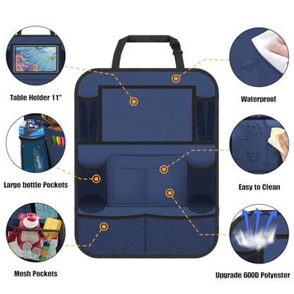 Backseat Car Organizer w/ 10 Storage Pockets, 11" Tablet Holder, 2 PCS Blue - color: Blue