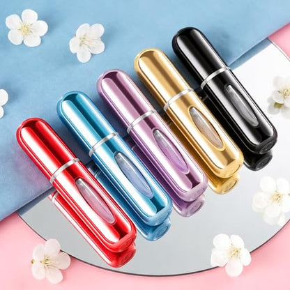 5 Pack Travel Perfume Bottle Refillable with View Window, 5ml Mini Spray Bottles for Perfume, Leak Proof Empty Atomizer Set（Light Blue，Bright Silver,Rose Red,Bright Green,Bright Purple） - color: Light Blue,Bright Silver,Rose Red,Bright Green,Bright Purple