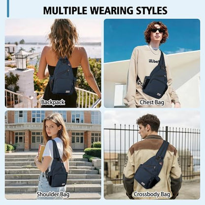 Geestock Convertible Sling Bag Crossbody Backpack for Women Men, Navy Blue - color: Navy Blue, size: Large