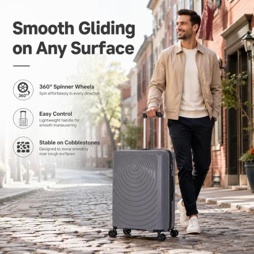CONCEPTEN Luggage Sets 3 Piece, PP Hardshell Suitcases Set with Wheels - color: Grey, size: 3 Piece Sets (21/Db/Tb)