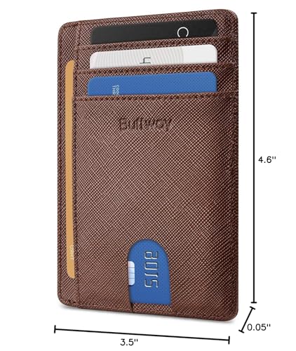 Buffway Slim Minimalist Front Pocket RFID Blocking Leather Wallets for Men and Women - Cross Coffee - color: Cross Coffee