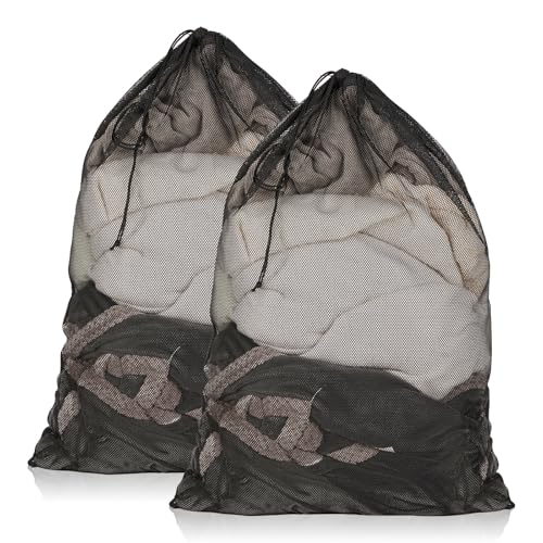 2 Pack Mesh Laundry Bags 23x34 Inch Drawstring Locking for Travel Home - color: Black