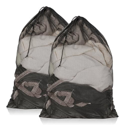 2 Pack Mesh Laundry Bags 23x34 Inch Drawstring Locking for Travel Home - color: Black