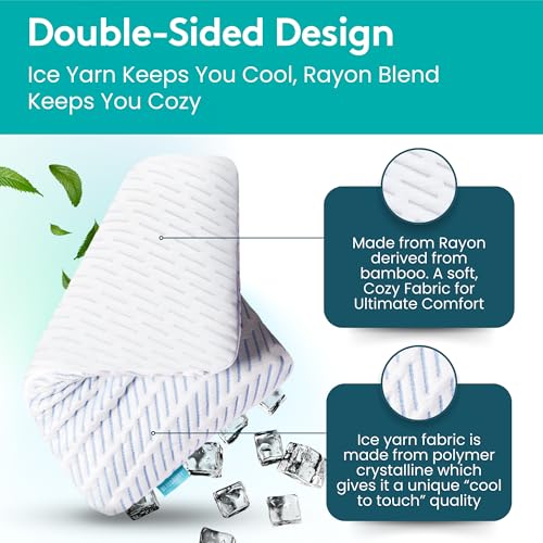 BLISSBURY Cooling Stomach Sleeper Pillow, Thin Memory Foam, 2.2 Inch - color: Cooling (White), size: 2.2"H (Queen)