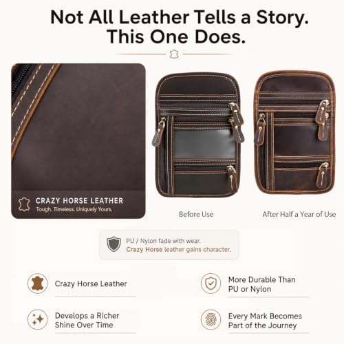 Full Grain Leather Neck Wallet, RFID Blocking Passport Travel Pouch, Coffee - color: Dark Brown