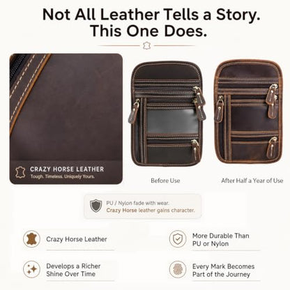 Full Grain Leather Neck Wallet, RFID Blocking Passport Travel Pouch, Coffee - color: Dark Brown