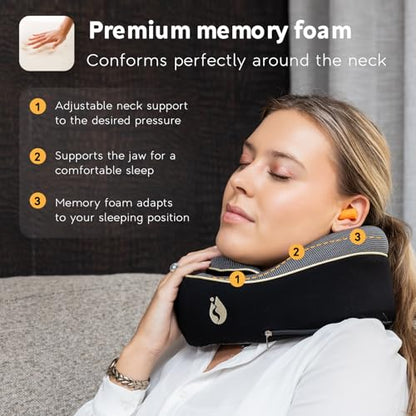 Neck Pillow Airplane - Travel Pillow - Comfortable and Ergonomic Memory Foam - Airplane Pillow with 360° Head & Neck Support - Black - color: Black
