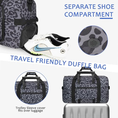 Goloni 65L Foldable Duffle Bag for Travel, Large Durable Travel Duffel Bag - color: Leopard Gray