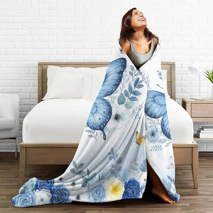 Butterfly Blanket Blue Butterflies Fleece Throw Blanket Soft Cozy Fuzzy Plush Warm Stuff Beautiful Butterfly Bedding Blankets Gifts for Girls Boys Kids Adult Men Women 60"X80" - color: Butterfly3, size: 60"x80"