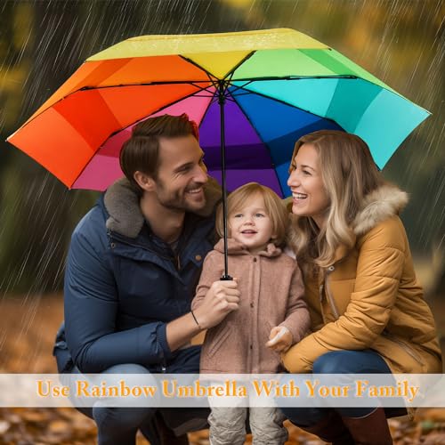 Rainbow Umbrella Windproof Automatic - 46/54inch Extra Large Double Canopy - color: 05.Rainbow 54Inch