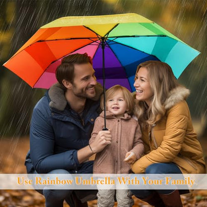 Rainbow Umbrella Windproof Automatic - 46/54inch Extra Large Double Canopy - color: 05.Rainbow 54Inch