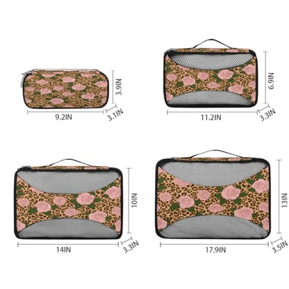 Animal Tiger Leopard Print Rose Flower Packing Cubes 4 Pack Travel Packing Bags Individual Carry on Suitcases Underwear Luggage Mesh Organizer Packing Cubes Set for Travel Bag Backpack - color: Leopard Print